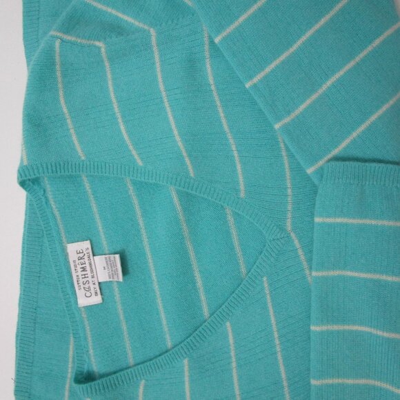 CASHMERE Aqua Blue Stripe Pullover Sweater Cuddly v Neck - Picture 5 of 10